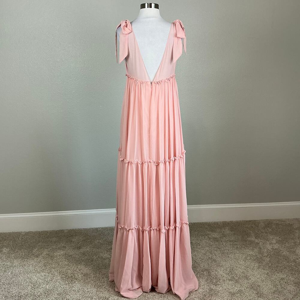 Mac Duggal 70188 Pink Maxi Dress Ruffled Chiffon Sleeveless V-Neck Gown Size 4 - Picture 7 of 12